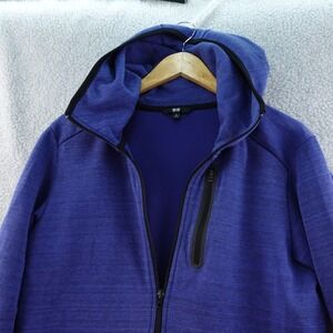 Uniqlo Mens M Tech‎ Fleece Full Zip Active Soft Feel Hoodie Blue Sweater Jacket